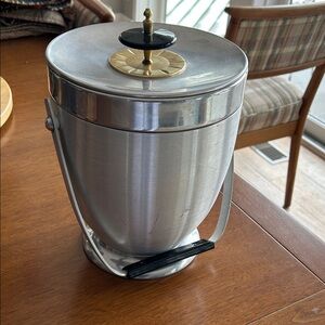 Vintage Stainless Steel Ice Bucket with Black and Gold Accents